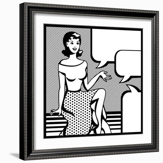 Illustration of Retro Girl in Pop Art Style-incomible-Framed Art Print