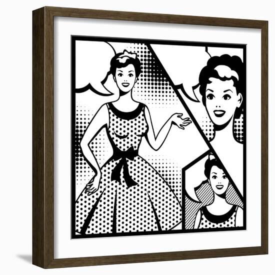 Illustration of Retro Girl in Pop Art Style-incomible-Framed Art Print