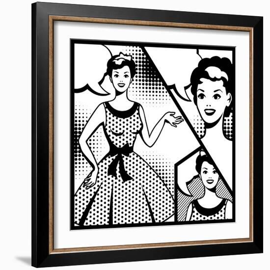 Illustration of Retro Girl in Pop Art Style-incomible-Framed Art Print