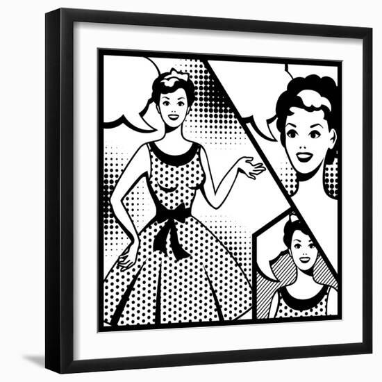 Illustration of Retro Girl in Pop Art Style-incomible-Framed Art Print