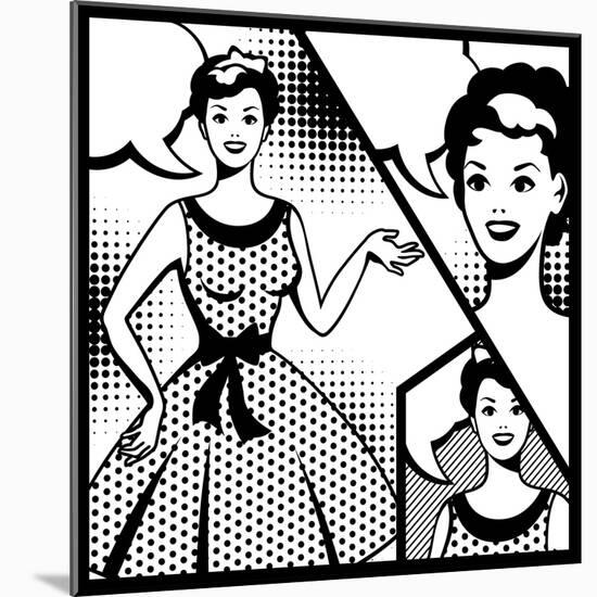 Illustration of Retro Girl in Pop Art Style-incomible-Mounted Art Print