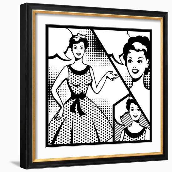 Illustration of Retro Girl in Pop Art Style-incomible-Framed Art Print