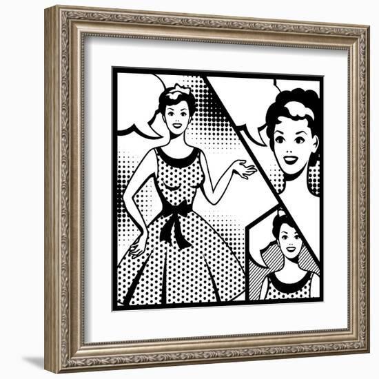 Illustration of Retro Girl in Pop Art Style-incomible-Framed Art Print