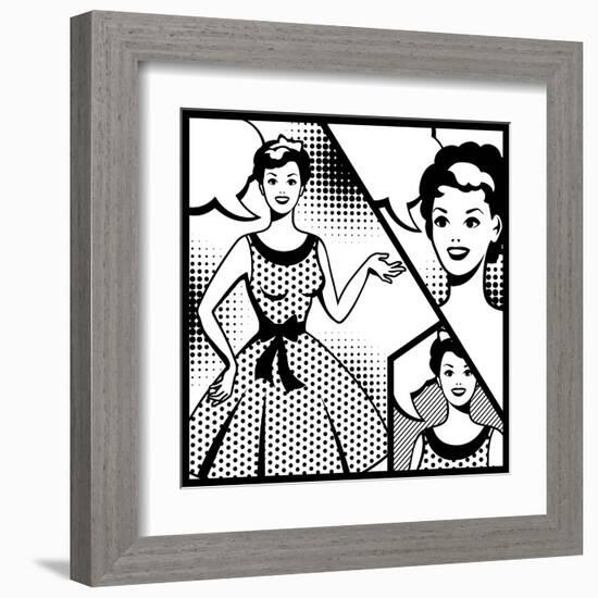 Illustration of Retro Girl in Pop Art Style-incomible-Framed Art Print