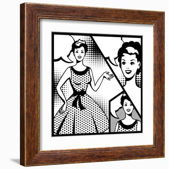 Illustration of Retro Girl in Pop Art Style-incomible-Framed Art Print