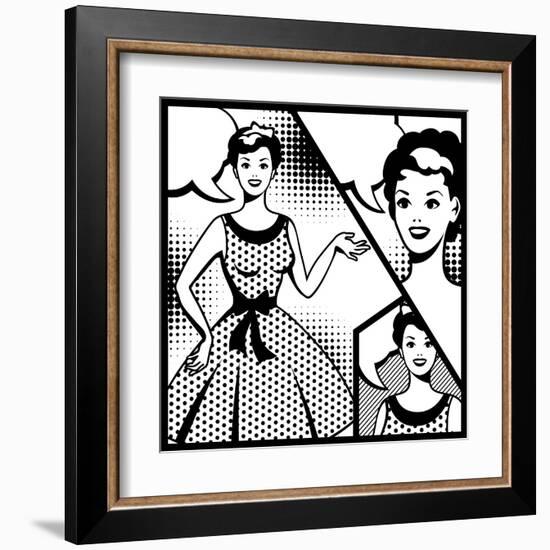 Illustration of Retro Girl in Pop Art Style-incomible-Framed Art Print