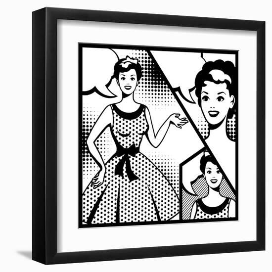 Illustration of Retro Girl in Pop Art Style-incomible-Framed Art Print