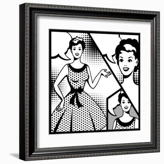 Illustration of Retro Girl in Pop Art Style-incomible-Framed Art Print