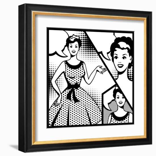 Illustration of Retro Girl in Pop Art Style-incomible-Framed Art Print