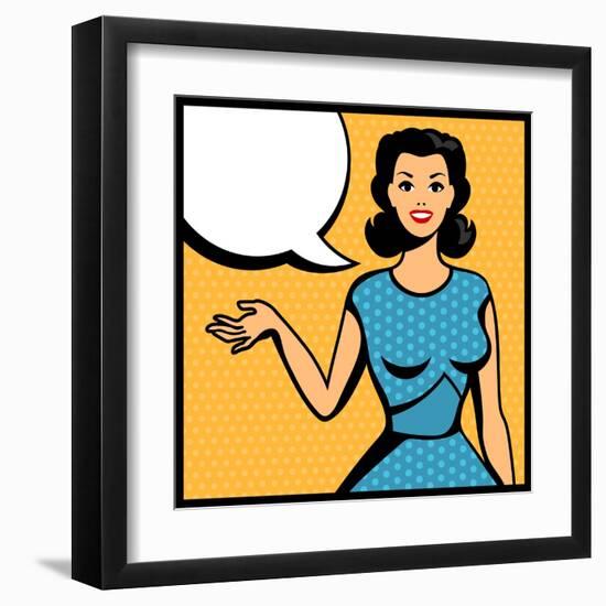 Illustration of Retro Girl in Pop Art Style-incomible-Framed Art Print