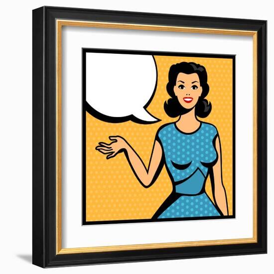 Illustration of Retro Girl in Pop Art Style-incomible-Framed Art Print