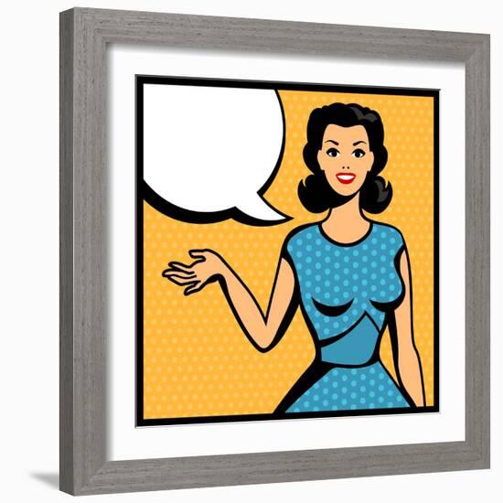 Illustration of Retro Girl in Pop Art Style-incomible-Framed Art Print