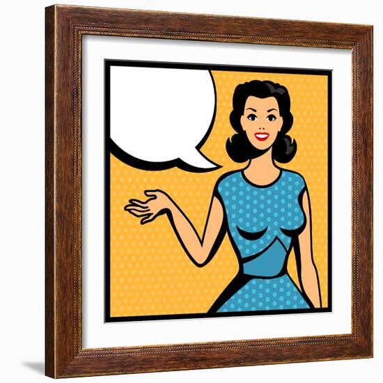 Illustration of Retro Girl in Pop Art Style-incomible-Framed Art Print