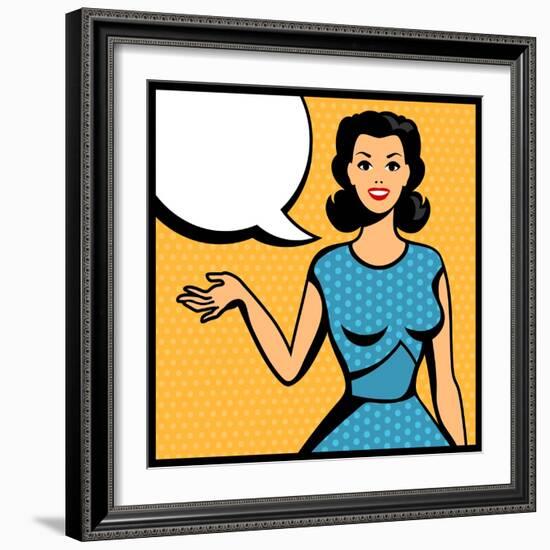 Illustration of Retro Girl in Pop Art Style-incomible-Framed Art Print