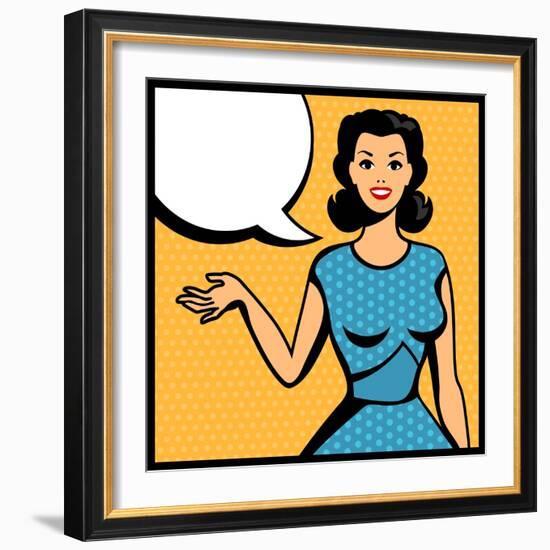 Illustration of Retro Girl in Pop Art Style-incomible-Framed Art Print