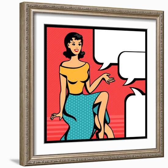 Illustration of Retro Girl in Pop Art Style-incomible-Framed Art Print