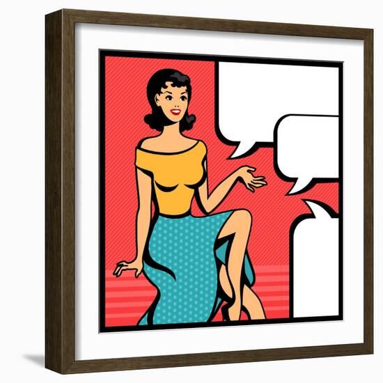 Illustration of Retro Girl in Pop Art Style-incomible-Framed Art Print