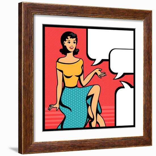 Illustration of Retro Girl in Pop Art Style-incomible-Framed Art Print