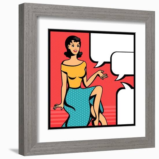 Illustration of Retro Girl in Pop Art Style-incomible-Framed Art Print