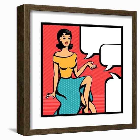 Illustration of Retro Girl in Pop Art Style-incomible-Framed Art Print