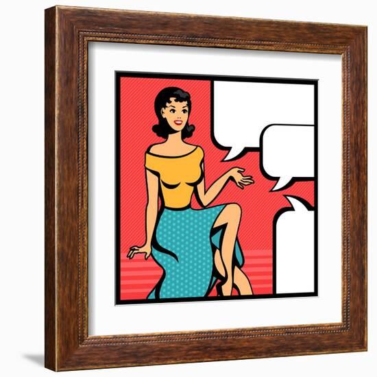 Illustration of Retro Girl in Pop Art Style-incomible-Framed Art Print