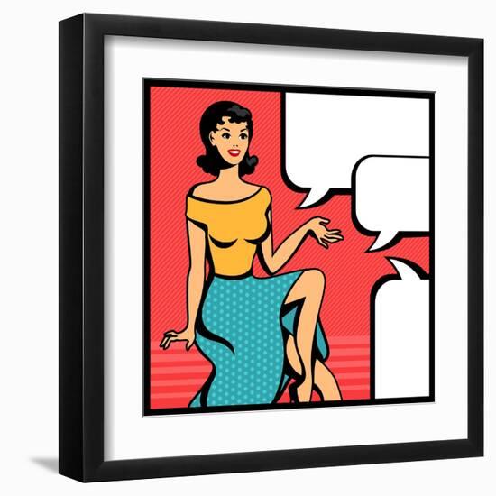 Illustration of Retro Girl in Pop Art Style-incomible-Framed Art Print