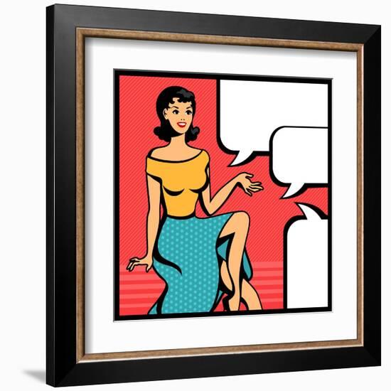 Illustration of Retro Girl in Pop Art Style-incomible-Framed Art Print