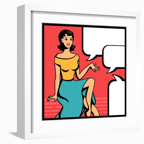 Illustration of Retro Girl in Pop Art Style-incomible-Framed Art Print