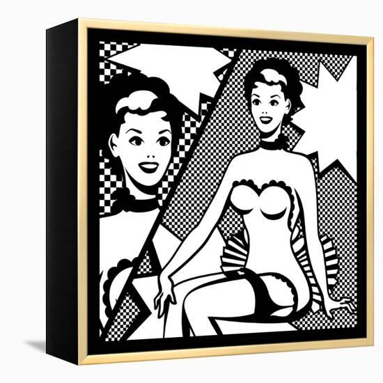 Illustration of Retro Girl in Pop Art Style-incomible-Framed Stretched Canvas