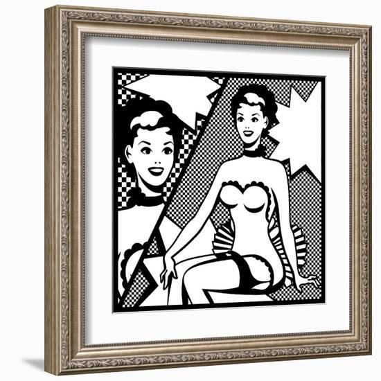 Illustration of Retro Girl in Pop Art Style-incomible-Framed Art Print