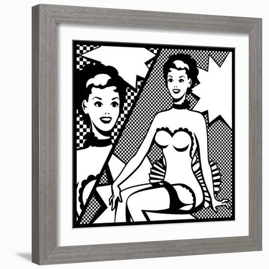 Illustration of Retro Girl in Pop Art Style-incomible-Framed Art Print