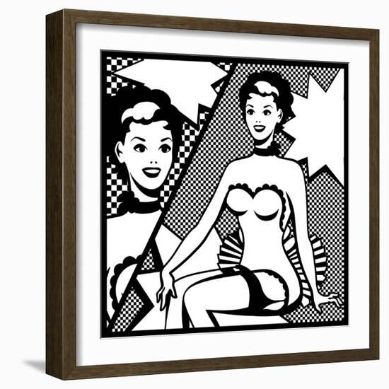 Illustration of Retro Girl in Pop Art Style-incomible-Framed Art Print