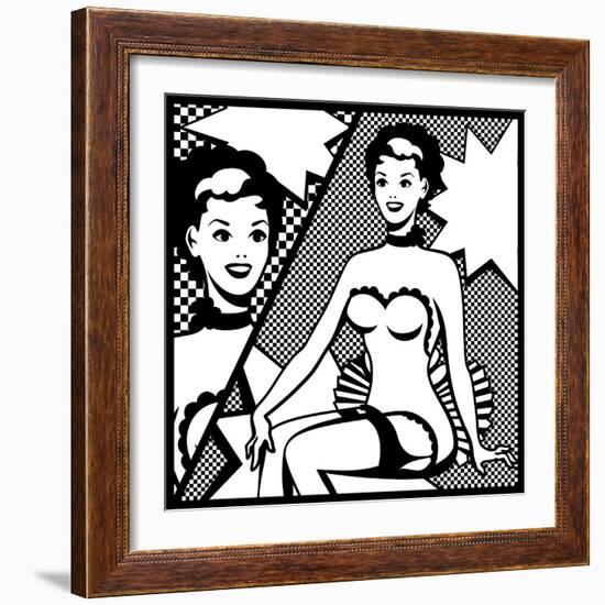 Illustration of Retro Girl in Pop Art Style-incomible-Framed Art Print