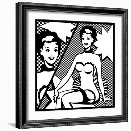 Illustration of Retro Girl in Pop Art Style-incomible-Framed Art Print