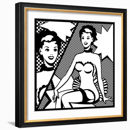 Illustration of Retro Girl in Pop Art Style-incomible-Framed Art Print