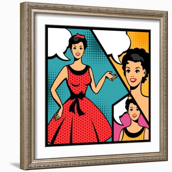 Illustration of Retro Girl in Pop Art Style-incomible-Framed Premium Giclee Print