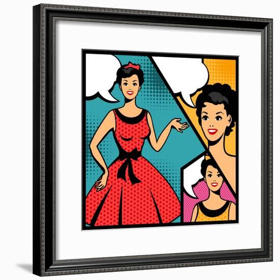 Illustration of Retro Girl in Pop Art Style-incomible-Framed Premium Giclee Print