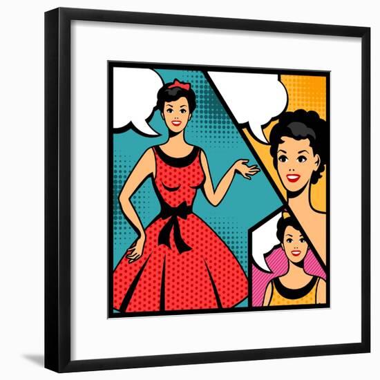 Illustration of Retro Girl in Pop Art Style-incomible-Framed Premium Giclee Print