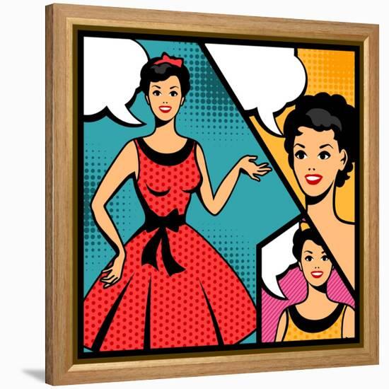 Illustration of Retro Girl in Pop Art Style-incomible-Framed Stretched Canvas