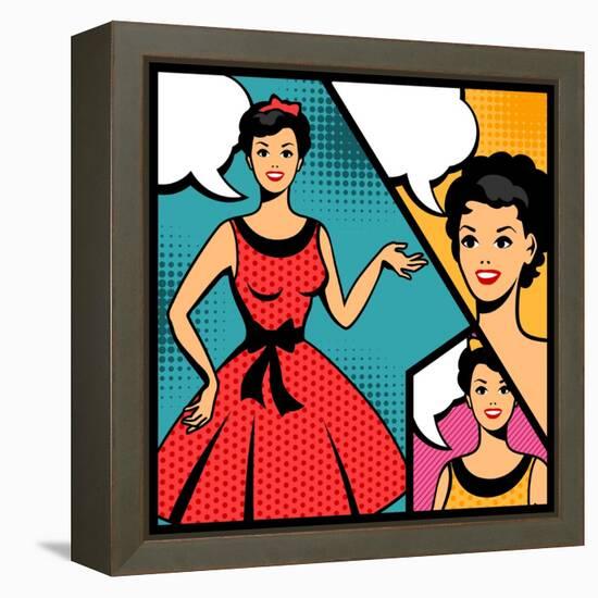 Illustration of Retro Girl in Pop Art Style-incomible-Framed Stretched Canvas