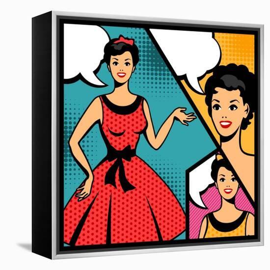 Illustration of Retro Girl in Pop Art Style-incomible-Framed Stretched Canvas