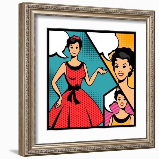 Illustration of Retro Girl in Pop Art Style-incomible-Framed Art Print