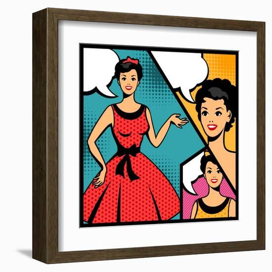 Illustration of Retro Girl in Pop Art Style-incomible-Framed Art Print