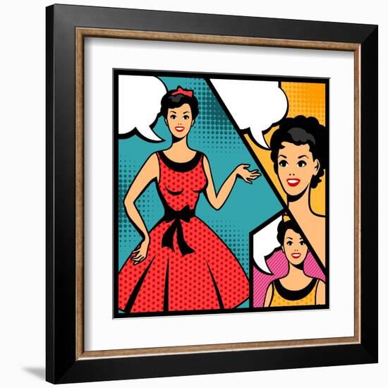 Illustration of Retro Girl in Pop Art Style-incomible-Framed Art Print