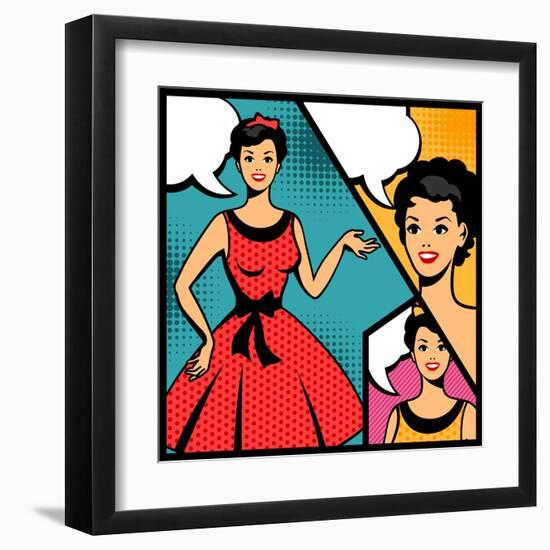 Illustration of Retro Girl in Pop Art Style-incomible-Framed Art Print