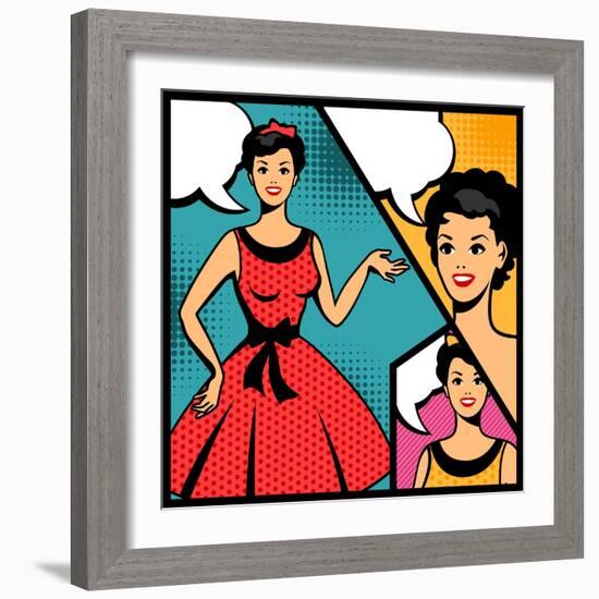 Illustration of Retro Girl in Pop Art Style-incomible-Framed Art Print