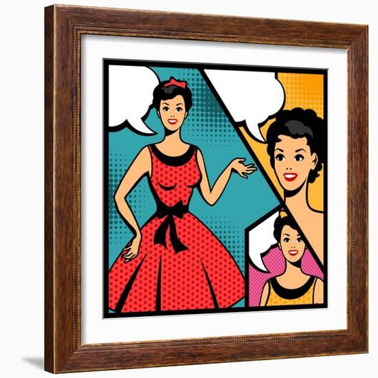 Illustration of Retro Girl in Pop Art Style-incomible-Framed Art Print