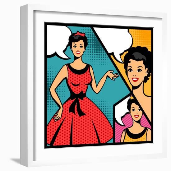 Illustration of Retro Girl in Pop Art Style-incomible-Framed Art Print