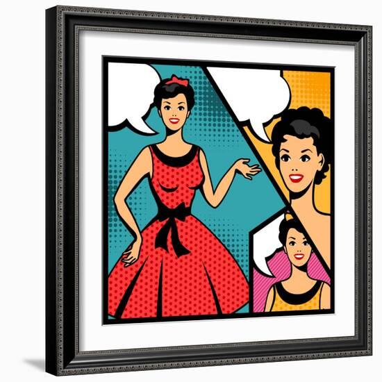 Illustration of Retro Girl in Pop Art Style-incomible-Framed Art Print