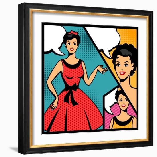 Illustration of Retro Girl in Pop Art Style-incomible-Framed Art Print